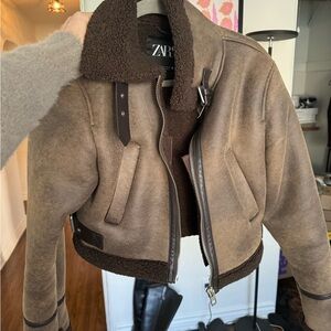 Zara brown aviator bomber